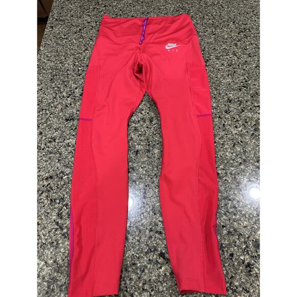 Nike Air Pants Womens M Red Dri-FIT 7/8 Leggings Running Gym Pockets DD4052-643 - Picture 1 of 7